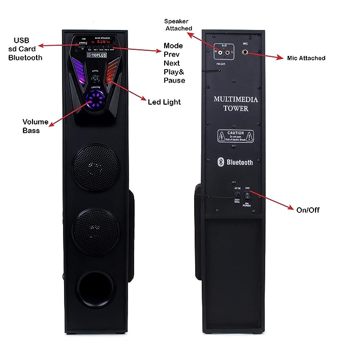 TOPLUS Avenger Nxt Bluetooth Tower Speaker (Black) Mic, LED Display, USB, Home Theatre 80 W - Image 4