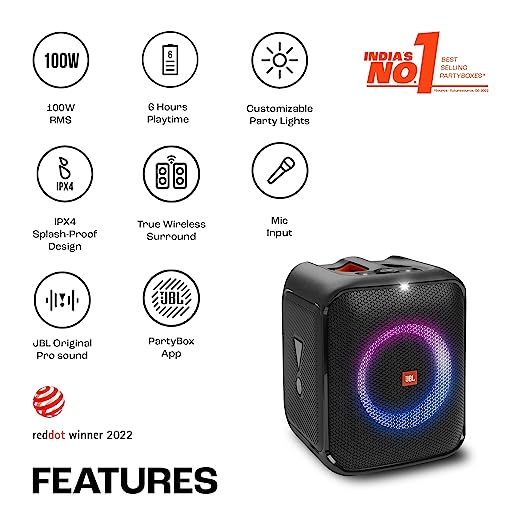 JBL Partybox Encore Essential | Portable Bluetooth Party Speaker | 100W Monstrous Pro Sound | Dynamic Light Show | Upto 6Hrs Playtime | Built-in Powerbank | Mic Support PartyBox App (Black) - Image 2