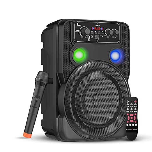 Krisons Ultima Party Speaker with RGB Lights, Trolley Bluetooth Speaker, 8-inch Woofer, Free Wireless Mic, 4 Hours Playback, RGB Lights, USB Input, TF Card, Aux Input