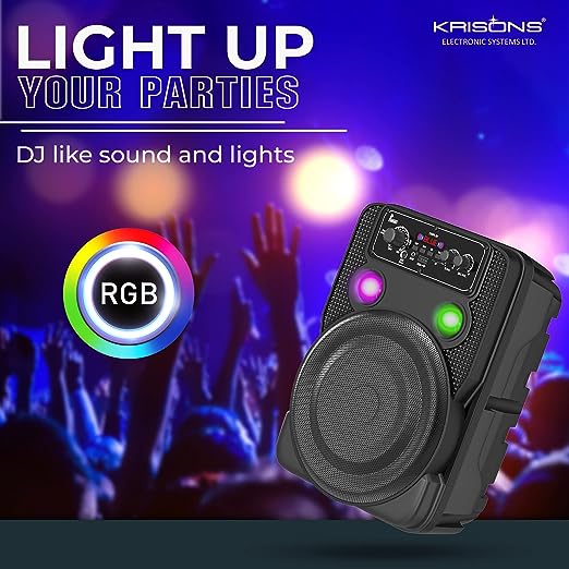 Krisons Ultima Party Speaker with RGB Lights, Trolley Bluetooth Speaker, 8-inch Woofer, Free Wireless Mic, 4 Hours Playback, RGB Lights, USB Input, TF Card, Aux Input - Image 3