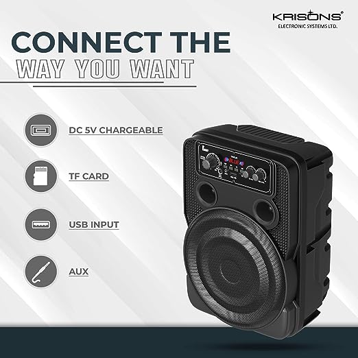 Krisons Ultima Party Speaker with RGB Lights, Trolley Bluetooth Speaker, 8-inch Woofer, Free Wireless Mic, 4 Hours Playback, RGB Lights, USB Input, TF Card, Aux Input - Image 5