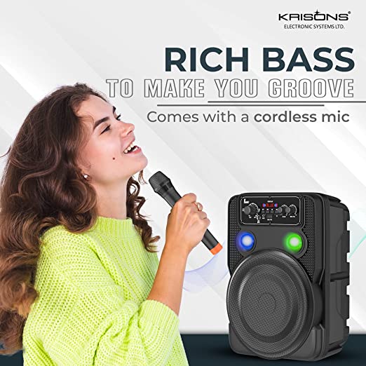 Krisons Ultima Party Speaker with RGB Lights, Trolley Bluetooth Speaker, 8-inch Woofer, Free Wireless Mic, 4 Hours Playback, RGB Lights, USB Input, TF Card, Aux Input - Image 6