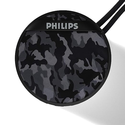 Philips Audio BT2003 3W Mini Portable Bluetooth Speaker with Multi-Connectivity Modes, Built-in Mic, Rapid Charging (Type-C Charger) and Carrying Strap (Gray Camouflage)
