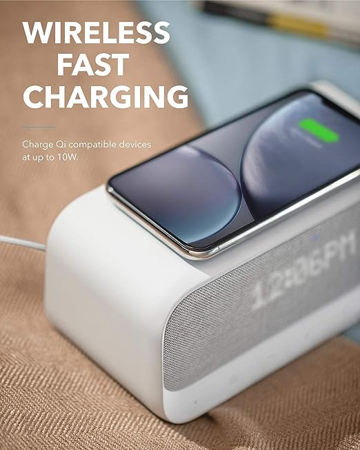Soundcore Wakey Bluetooth Speakers Powered by Anker with Alarm Clock, Grey Colour, Stereo Sound, FM Radio, Qi Wireless Charger with 7.5W Charging for iPhone and 10W for Samsung - Image 3