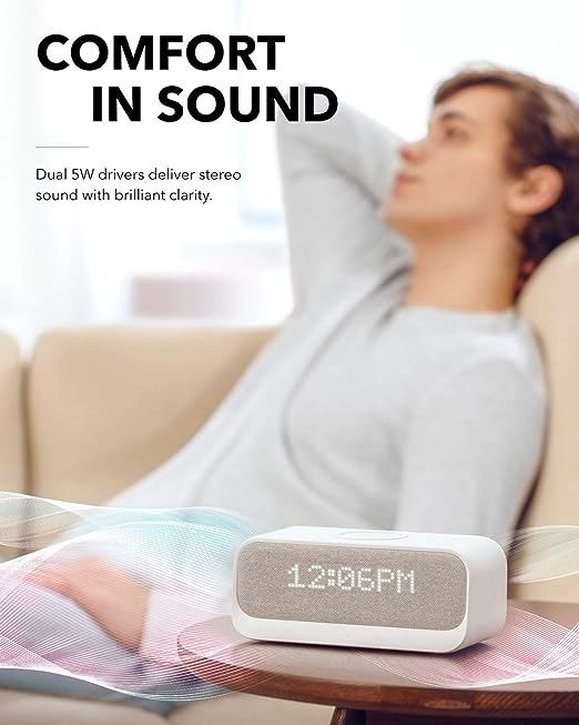Soundcore Wakey Bluetooth Speakers Powered by Anker with Alarm Clock, Grey Colour, Stereo Sound, FM Radio, Qi Wireless Charger with 7.5W Charging for iPhone and 10W for Samsung - Image 4